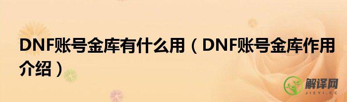 DNF账号金库作用介绍(dnf金库怎么用)
