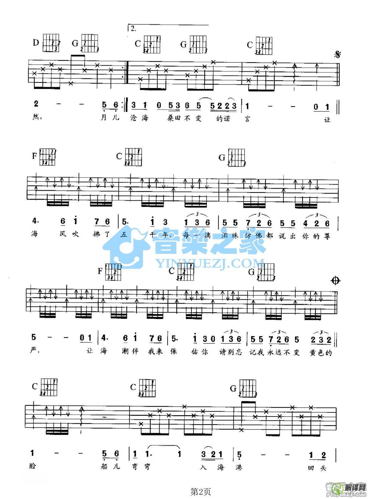 东方之珠吉他谱,罗大佑原版C调六线谱,简单弹唱教学指弹简谱图,音乐之家版