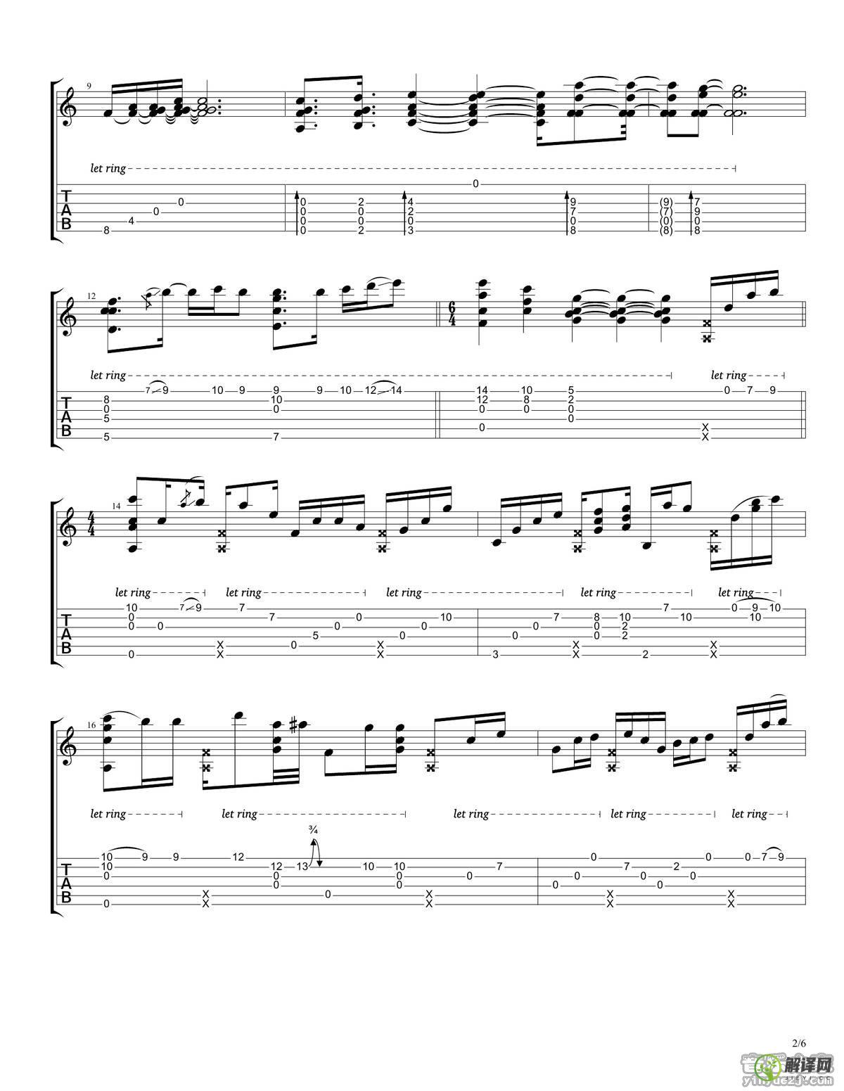 rylynn指弹谱,AndyMcKee原版D调六线谱,简单弹唱教学指弹简谱图,音乐之家版