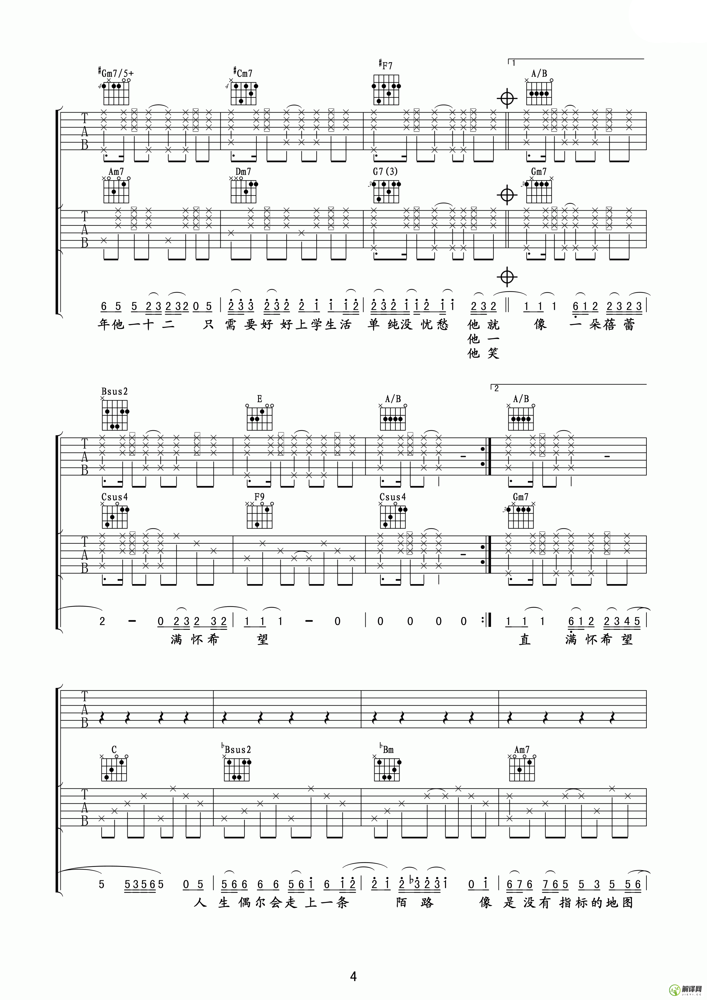 二十二吉他谱,陶喆原版F调精选版,简单弹唱教学指弹简谱图,玩易吉他版