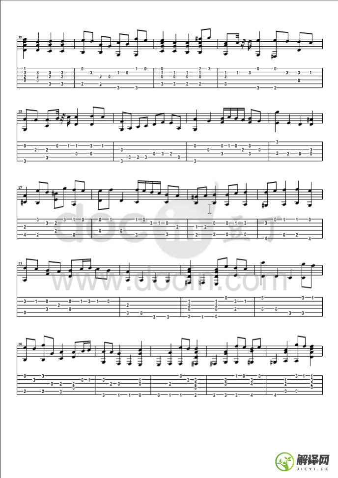 Air,Bach原版OnAGString吉他指弹谱六线谱,简单弹唱教学指弹简谱图,豆丁网版