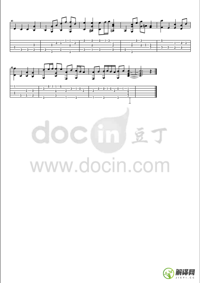 Air,Bach原版OnAGString吉他指弹谱六线谱,简单弹唱教学指弹简谱图,豆丁网版