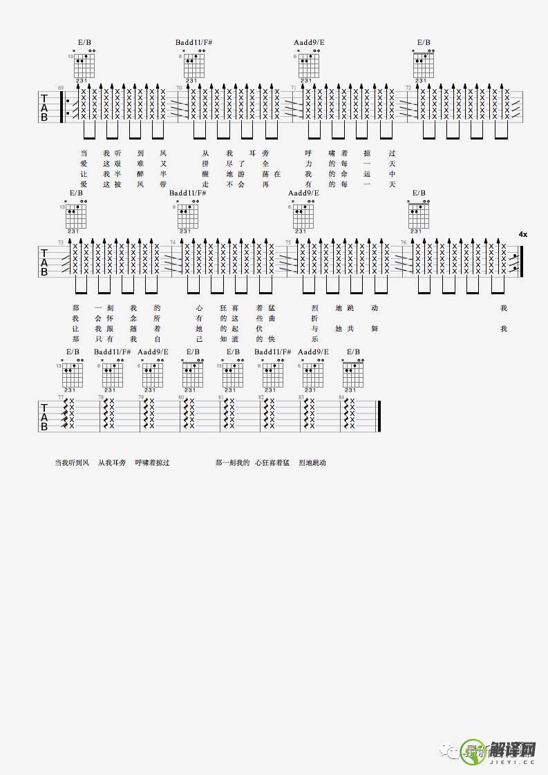 空城吉他谱,杨坤原版C调扫弦版,简单弹唱教学指弹简谱图,网络转载版