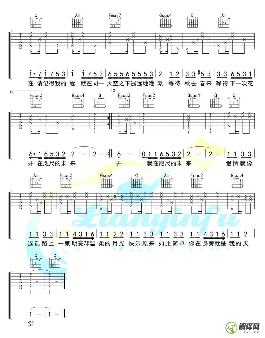 画吉他谱,原版歌曲,简单C调弹唱教学,六线谱指弹简谱3张图
