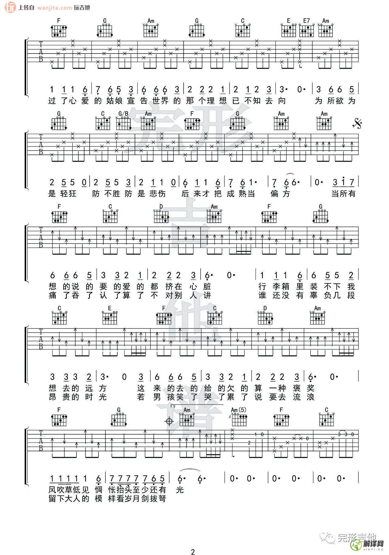 牧马城市吉他谱,原版歌曲,简单F调弹唱教学,六线谱指弹简谱2张图