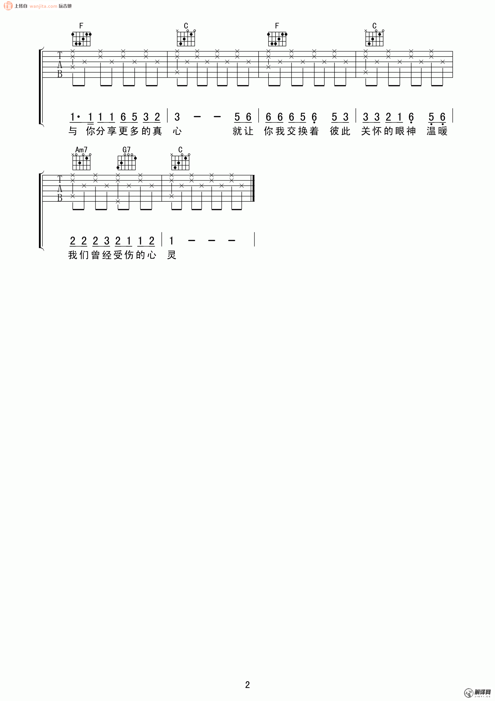 1994吉他谱,原版歌曲,简单未知调弹唱教学,六线谱指弹简谱2张图