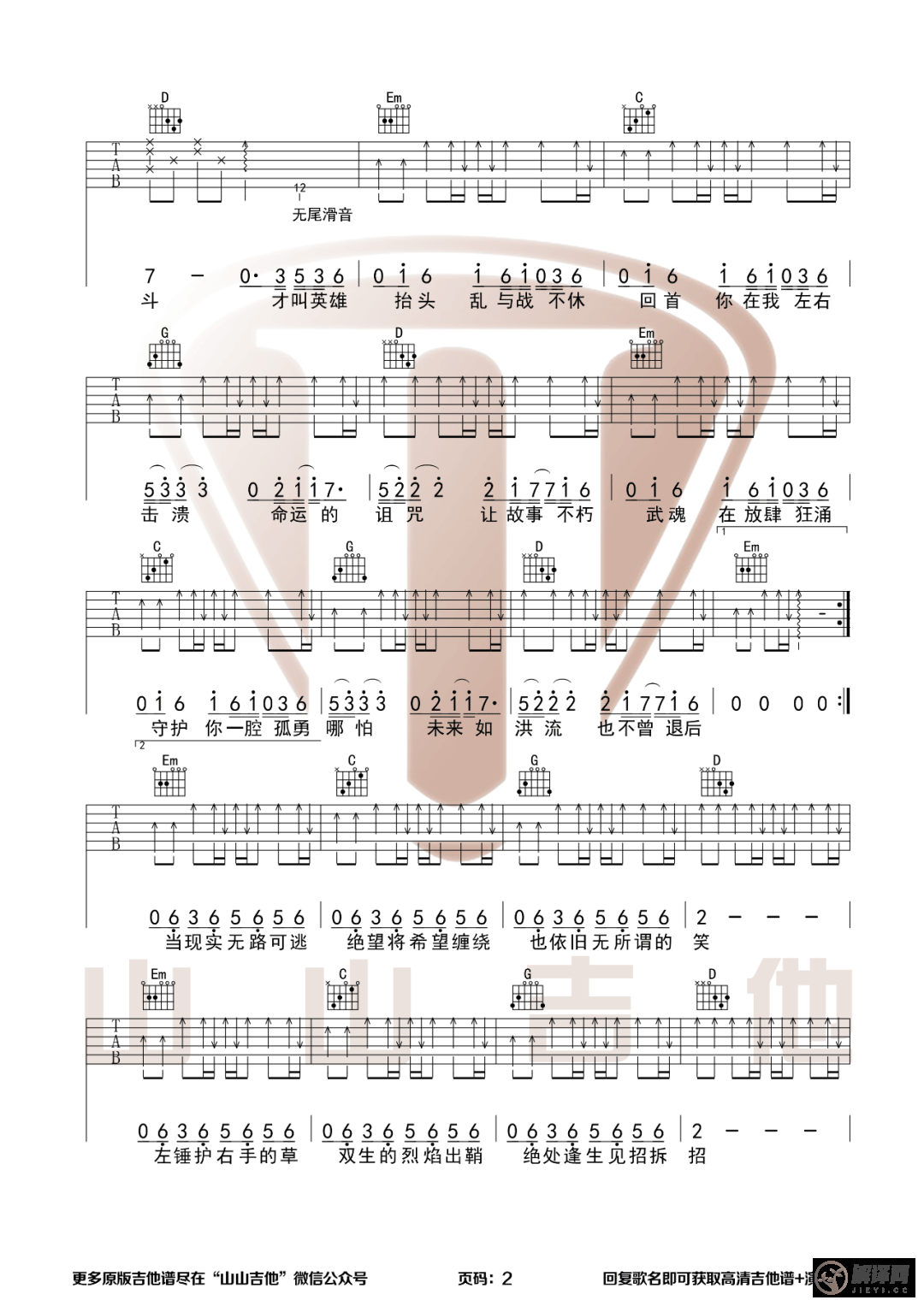 破茧吉他谱,原版歌曲,简单G调弹唱教学,六线谱指弹简谱3张图